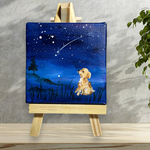 【星に願いを・トイプードルの絵】　小さい絵　アート　トイプードル　流れ星