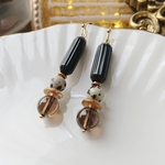 モノクロームなピアスorイヤリング/一点物/金属アレルギー対応/天然石/ヴィンテージ/アクセサリー