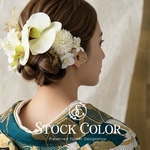 胡蝶蘭と水引飾りのヘッドドレス・ヘアアクセサリー(ホワイトグリーン)＊ウェディング 結婚式 成人式 白無垢 袴 和装小物 卒業式 髪飾り 成人式髪飾り 卒業式髪飾り 和装髪飾り 白無垢髪飾り 袴髪飾り
