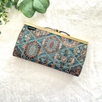 魅惑のターコイズ　インド刺繍の上品ウォレット  長財布　がま口　コンパクト