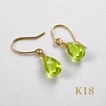 【K18】 ペリドット　18金ピアス 18金 天然石　宝石　ペアシェイプ