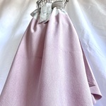 ロング丈 淡紅藤いろと紬のお花もようの二種の着物地スカート ウエストリボン付き♪着物リメイク