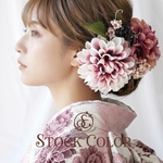 ダリアとミニローズのヘッドドレス ヘアアクセサリー 髪飾り(アイボリーピンク)＊結婚式 成人式 ウェディング ブライダル 前撮り ヘッドドレス ヘアアクセサリー