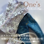 5/10 入荷　 ¥2,580 本格デニムワイドパンツと肩Wフリルブラウスのセット　 22cmドール服　