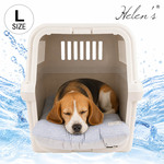 ご予約品【送料*無料】🌺Helen's Via 接触冷感 ひんやり 夏用 犬用ベッド あごのせ クレートクッション Lサイズ ブルー 洗える クレートマット