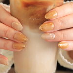 🍯ice Caramel Latte🧊☕️ ⌇とろける淡色ニュアンス⌇記憶形状 ショートネイル 