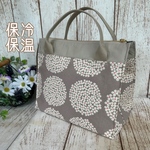 ちょっと大きめ　洗える　保冷保温　お弁当バック　ランチバック　保冷バック　リアルなカゴ柄×水玉グレー