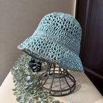 ☆crochet モチーフ/透かし模様編み バケハ☆アッシュブルー