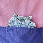 再販♡【ビーズ刺繍】落ちるもんか　ブローチ　ブリティッシュショートヘア　