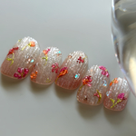 うるつやジュレフラワー🌼🧡ネイルチップ 初夏 梅雨　花　フラワー　上品 ネイルチップ　ブライダル　結婚式　花嫁　夏ネイル　ネオン