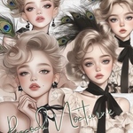 chan.ce オリジナルステッカー　6種6枚入り 🦚Peacock Nocturne（ピーコック・ノクターン）　人物ステッカー　孔雀　黒　ブラックドレス　女の子ステッカー