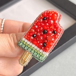 【抽選】スイカ(アイス)のビーズ刺繍ブローチ