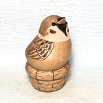 皿巣付き福良雀さん 開口 ver.（小物入れ）【749羽目】木製 すずめ スズメ 野鳥 ＜銘木すずめや＞
