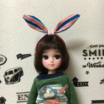 うさ耳カチューム  リカちゃんサイズ レトロボーダー
