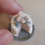 くすみピンクイメージのフラワーケーキ　お皿セット　dollhouse miniature
