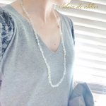 ホワイトムーンストーン　シルバーパーツ　ロングネックレス