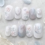 65. 𝚠𝚊𝚝𝚎𝚛𝚜𝚒𝚍𝚎 𝚏𝚕𝚘𝚠𝚎𝚛𝚜🫧  ネイルチップ　ブライダル　ウェディング　フラワー　花　うるうる　ぷっくり　推し活　成人式　♡⃜ 