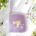 【チャリティー】柴犬のポーチ（パープル）　〜お花のうんぽこ・白柴〜