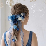  アーティフィシャルフラワー ヘッドドレス ロイヤルブルー ／ウェディング 結婚式 前撮り撮影 七五三  成人式 卒業式 髪飾り