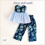【only one】20cmドールのための パンツセットアップ navy blue flower
