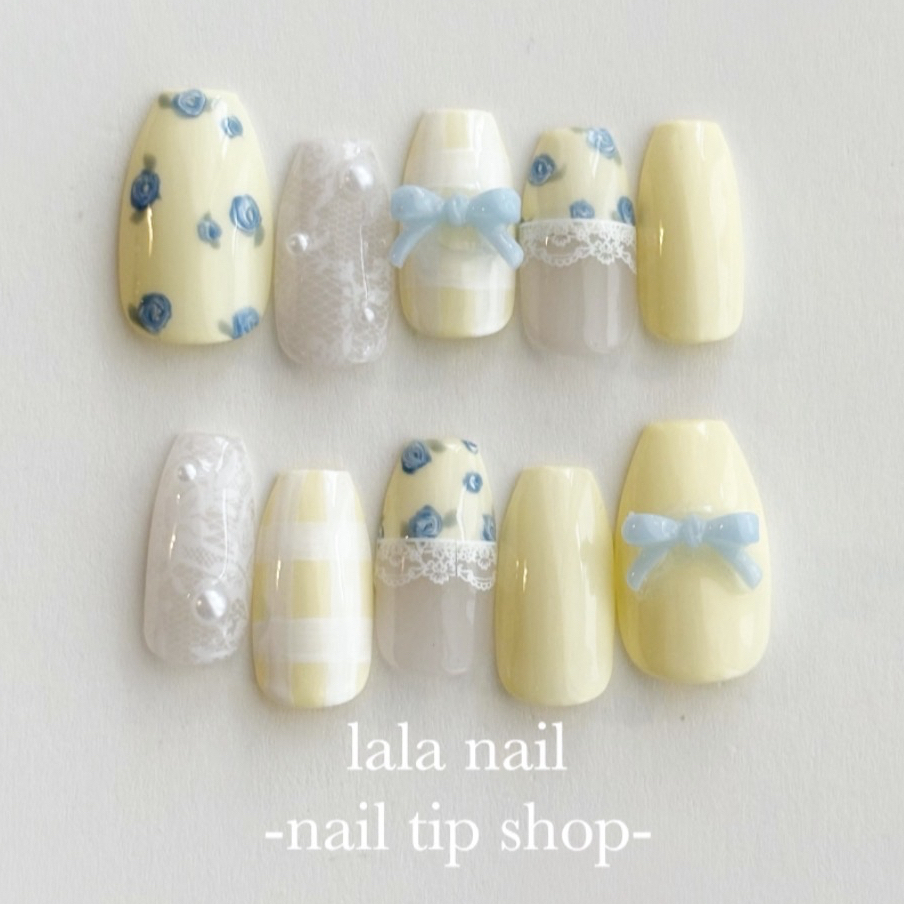 ネイルチップ リボンネイル チェックネイル - LALANAIL'S GALLERY