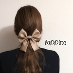 ロングリボン　ヘアゴムorバレッタ　リネン　キャメル