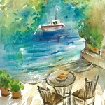 水彩画 原画 海の輝き