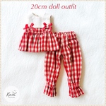 20cmドールのための パンツセットアップ red gingham check