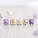quiet bloom – seasonal color ｜美濃焼タイルのピアス/イヤリング　5粒セット　紫陽花　あじさい　アジサイ　パープル　紫　梅雨　雨の日