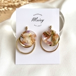 New‼︎ 大ぶり マルチマーブルのダブルゴールド ピアス / イヤリング / 樹脂ピアス / チタンピアス