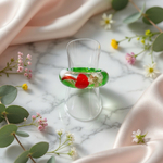【窓辺の喫茶店🫧】クリームソーダ うるリング リボン 白スターフラワー 花 ドライフラワー 押し花  ボタニカル リボン クリームソーダ メロンソーダ 13号サイズ リング