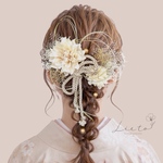 ダリア　ヘアクリップ　水引アレンジ　髪飾り　Ｕピン　ヘアアクセサリー　和装　成人式　卒業式　ドライフラワー 