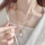 淡水パール ロングネックレス 2連 5way マンテル サージカルステンレス アレルギー対応 マンテルネックレス ゴールド シルバー コインバロック 高品質淡水パール シンプル ネックレス 大人アクセ