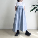 ジャンパースカート * Cotton Linen 地模様のある生地 Blue *