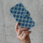 【Android専用】手帳型インディゴに咲くサークル刺繍〜デニム×レースの大人スマホケース