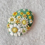 コットンリネンと刺繍のマーガレットのヘアゴム orブローチ