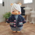 小花柄カーディガン【インディゴブルー(綿＋シルク)・水色の小花柄】❤︎handmade❤︎小さな動物系ドールサイズ