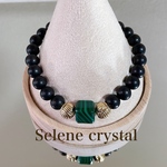老山壇　龍涎香　マラカイトキューブ　ブレスレット　　天然石ブレスレット　Selene crystal