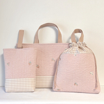 chimama22さま専用🍓【入園入学グッズ3点セット】イチゴ🍓×ピンクのレッスンバッグ・上履き入れ・お着替え袋／女の子／入園準備／入学準備／ヌビキルト／ギンガムチェック／イチゴ／ストロベリー