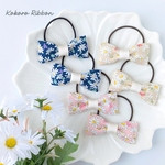 ２点セット♡ 合格祈願♡ 真実の愛 * 真実の友情 * 花言葉を込めた マーガレット　リボンヘアゴム　髪飾り　ピンク　ネイビー　ベージュ　プレゼント　プチギフト　入学祝い　女の子　キッズ　お受験　お花