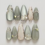 *北欧グリーンのボタニカルネイル* ネイルチップ フラワーネイル お花ネイル 春ネイル 