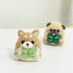 羊毛フェルト　幸せのクローバーわんこ(柴犬)