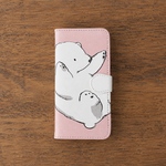 ピンク・転がりシロクマの手帳型スマホケース