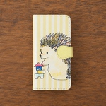 ハリネズミの手帳型スマホケース(イエロー)