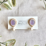 【シリトン】天然石をレジンに閉じ込めたビーズ刺繍とコットンパールの耳飾り【イヤリング /ピアス対応】
