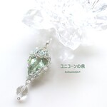 グリーンアメジスト・ファセットカット&雫ぺンダント（ワイヤージュエリー☆ワイヤーアクセサリー☆ワイヤーラッピング天然石ネックレス☆KuthumistyleⓇ☆クツミスタイル）