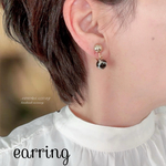 ☆イヤリング金具込み価格/モノトーン瑪瑙ビーズピアス／minne_new/イヤリング/ダルメシアン
