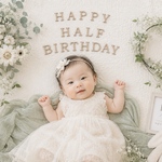 【送料込】粘着タック付　ハーフバースデー　HALF BIRTHDAY レターバナー　誕生日　1/2バースデー ハッピーバースデー　木製　飾り　バースデーバナー　粘着タック付き