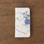 シロクマとお花の手帳型スマホケース