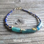 14kgf【Mediterranean Sea Blue】地中海ブルーローマングラスとラピスラズリのブレスレット